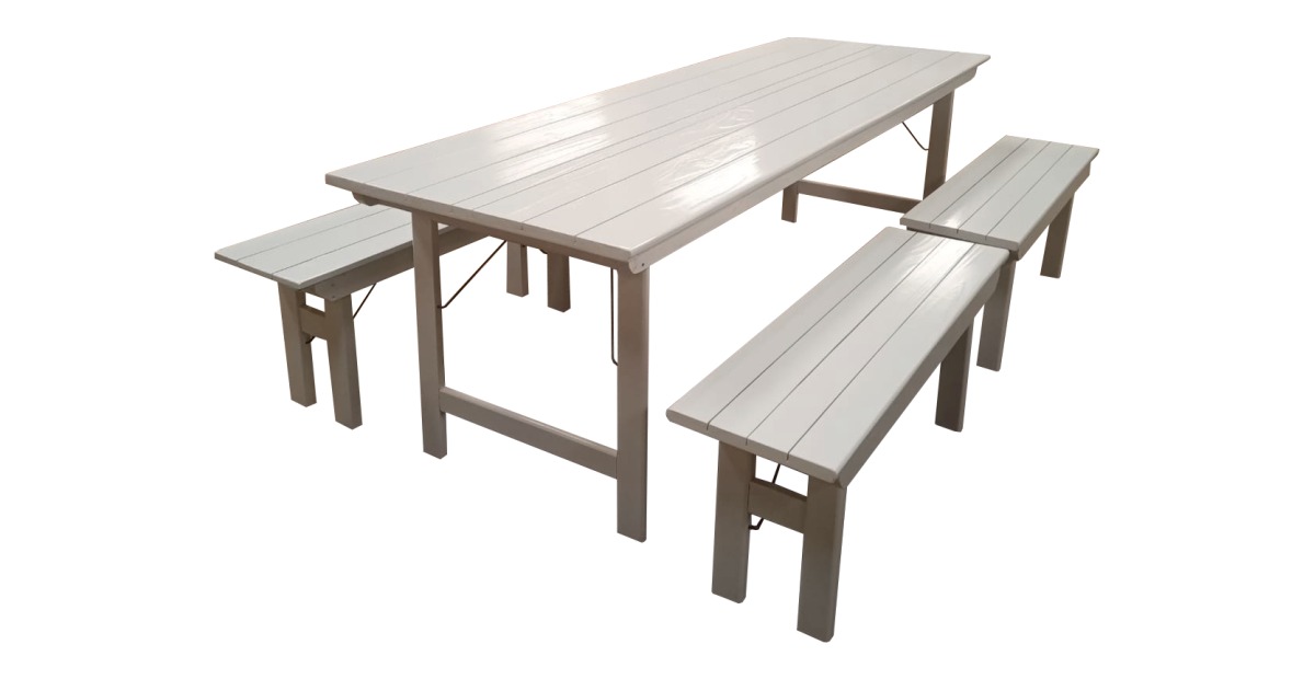 Mesa Pino 2 Mts Plegable Quincho + 2 Bancos 2 m - LACA BLANCA