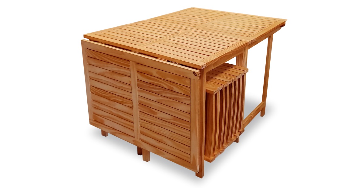 Mesa Libro 1.80x0.90x0.77 Plegable De Madera + 8 Sillas en Confort